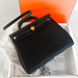 NIB Hermes Herbag Zip 31 Noir Black Gold Hardware Bag Rare